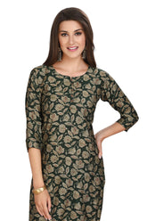 Green Floral Print Kurti with Foil Highlights